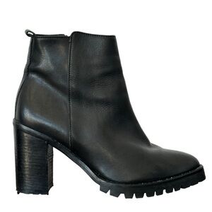 Whistles Cleated Block Heel Boot Pointy Toe in Buttery Black Leather Size EU 39
